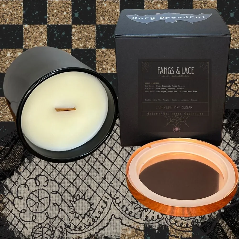 Fangs & Lace Crackling Wooden Wick Candle: Cashmere Pink Sugar Scent